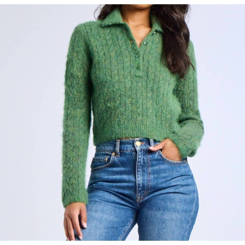 NEW MILLE ingrid henley sweater in pine